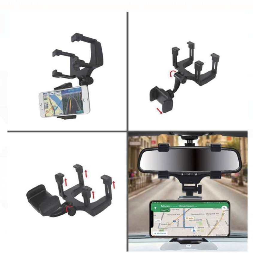 Suport Auto Telefon 360° pentru Oglindă Retrovizoare